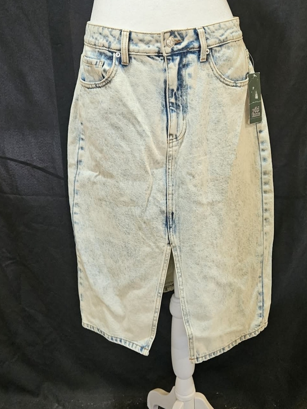 NWT Light Acid-Wash Denim Skirt with Front Slit